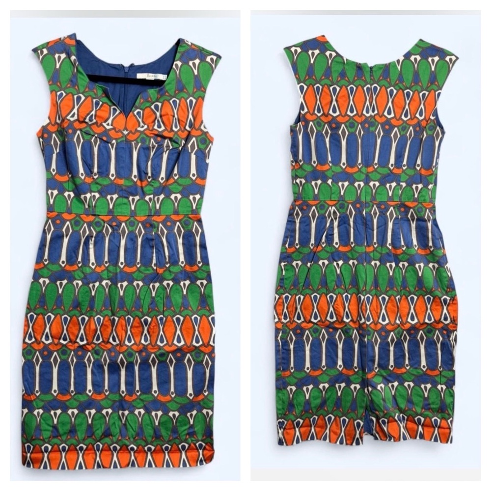 Boden Retro Geo Print Sheath Dress Mod Preppy Office Dopamine Art Academia Sz 4